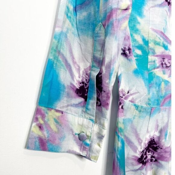 Samantha Sung Collared Mini Shirt Dress Button Up Blue/Purple Floral Size 4 - Picture 5 of 9